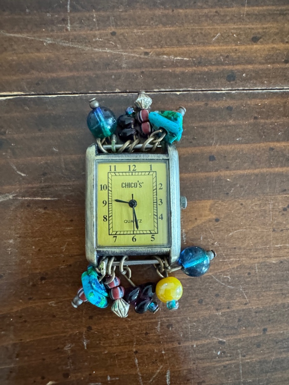 Chico's Multicolor Beaded Charm Bracelet Watch with Yellow Dial